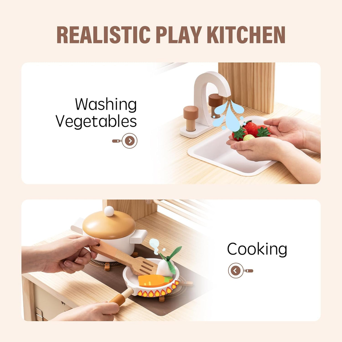 Robud Large Wooden Kids Kitchen Playset with Accessories