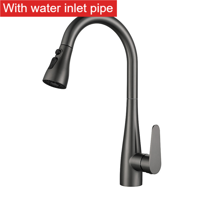 304 Stainless Steel Pull-Out Kitchen Sink Faucet with Universal Rotation Gunmetal Gray