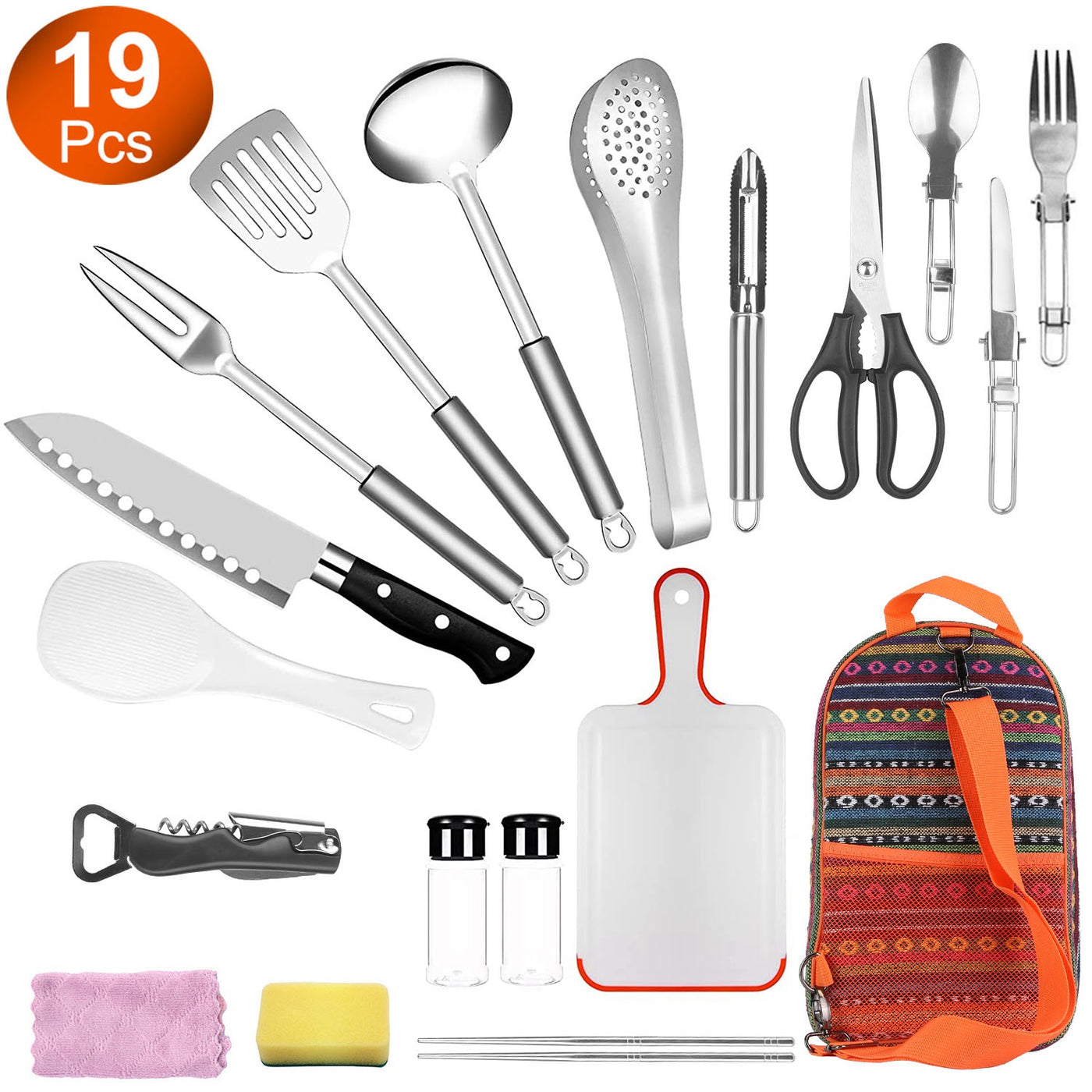 Camping cooking utensil kit cutting board and scissors