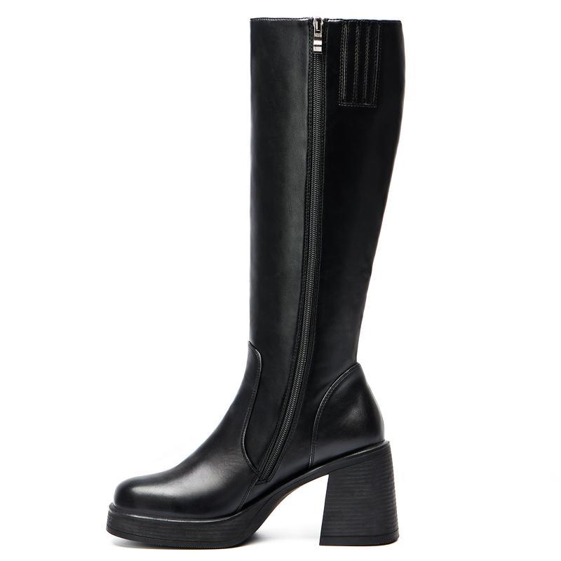 Women Chunky Heel Square Toe Knee Boots