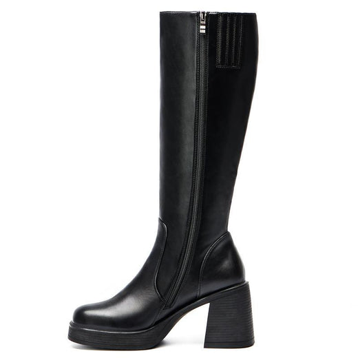 Women Chunky Heel Square Toe Knee Boots