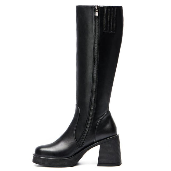 Women Chunky Heel Square Toe Knee Boots