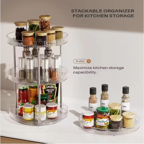 Pack of 2 Double Layer Rotating Spice Rack Organizer