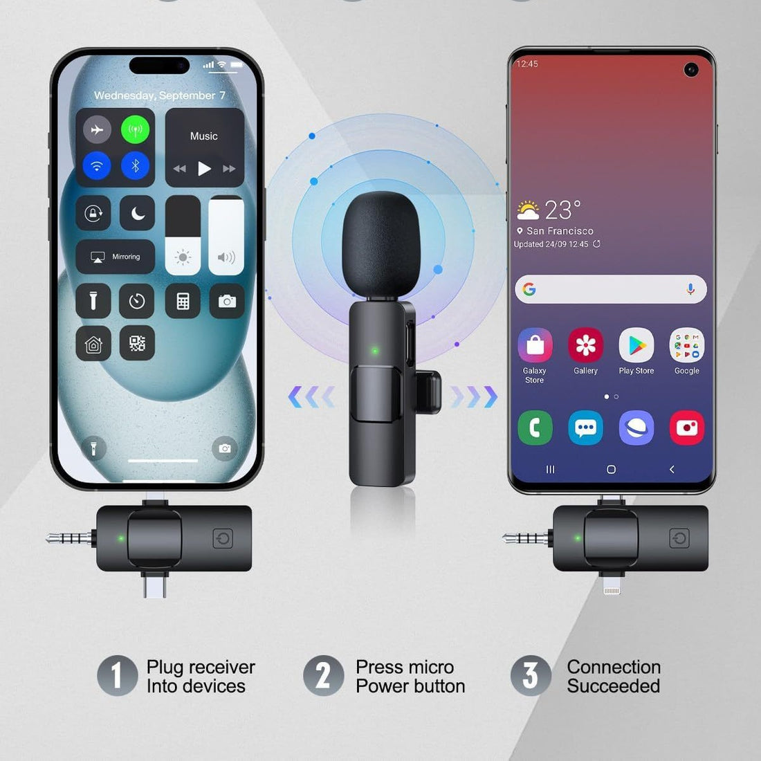 K15 3-in-1 Universal Wireless Lavalier Microphone with Noise Reduction for Live Streaming and Recording