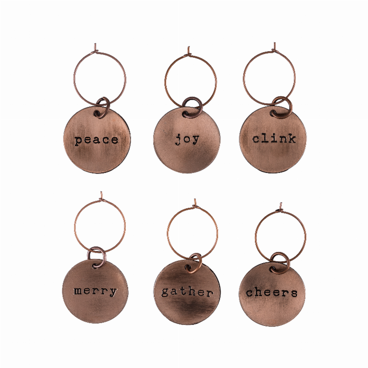 Brushed Copper Holiday Wine Charms by Twine, Set of 6