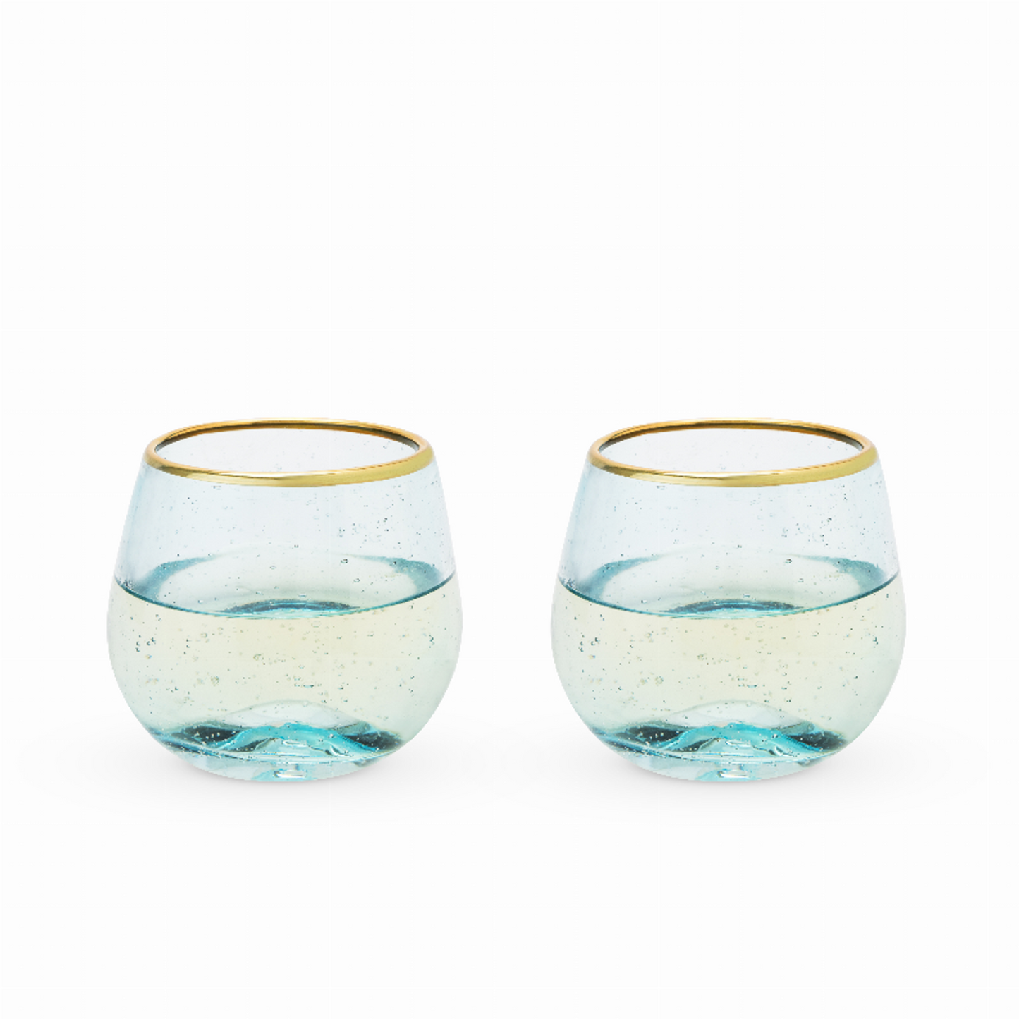 Aqua Bubble Stemless Wine Glass Set by Twine
