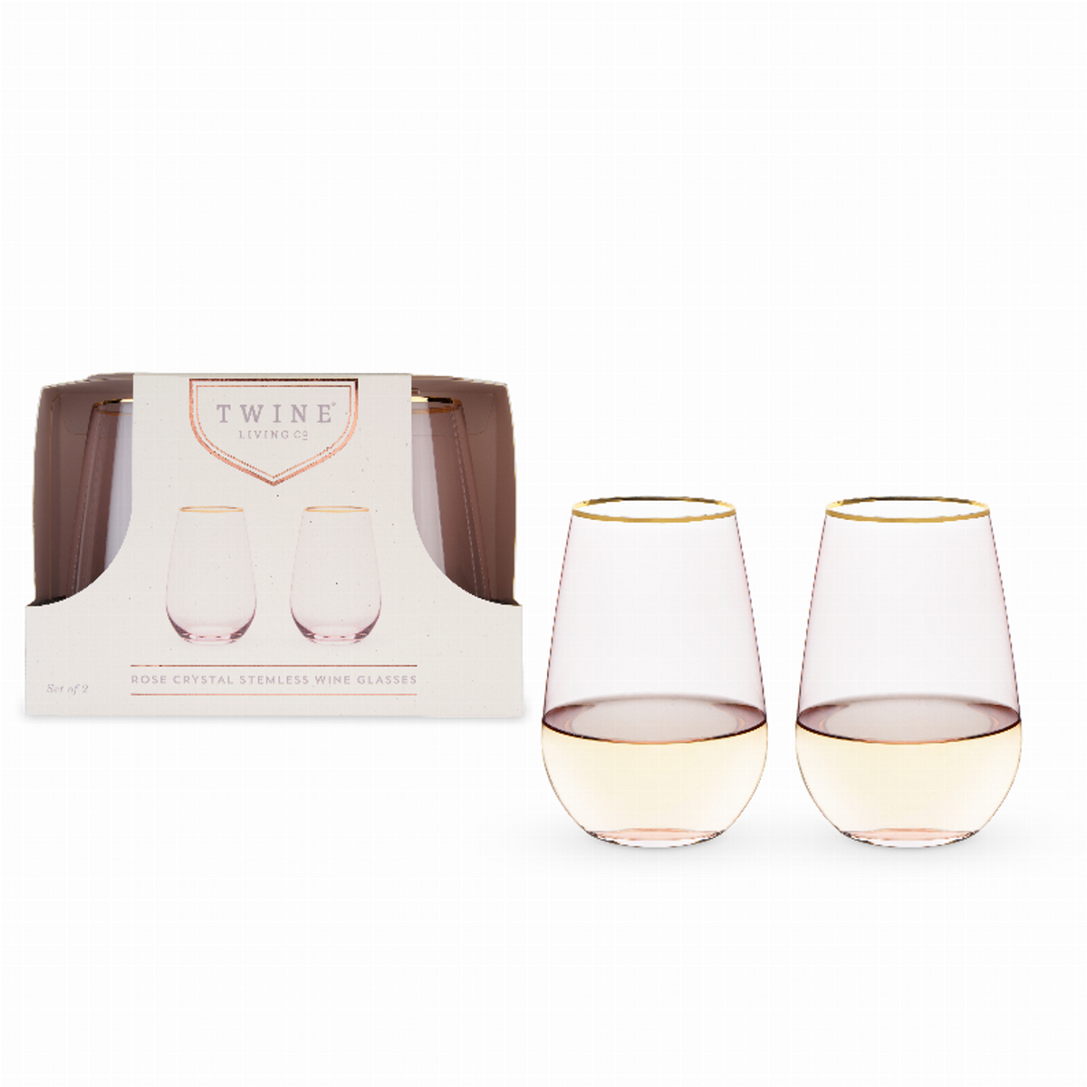 Rose Crystal Stemless Wine Glass Set by Twine