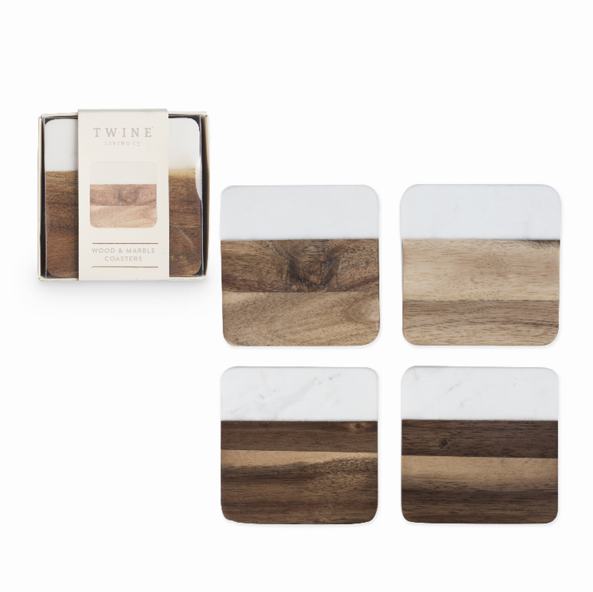 Marble and Acacia Coaster Set by Twine