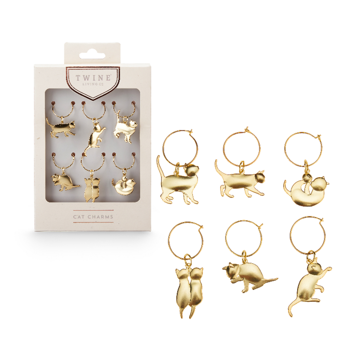 Cat Wine Charms by Twine, Set of 6