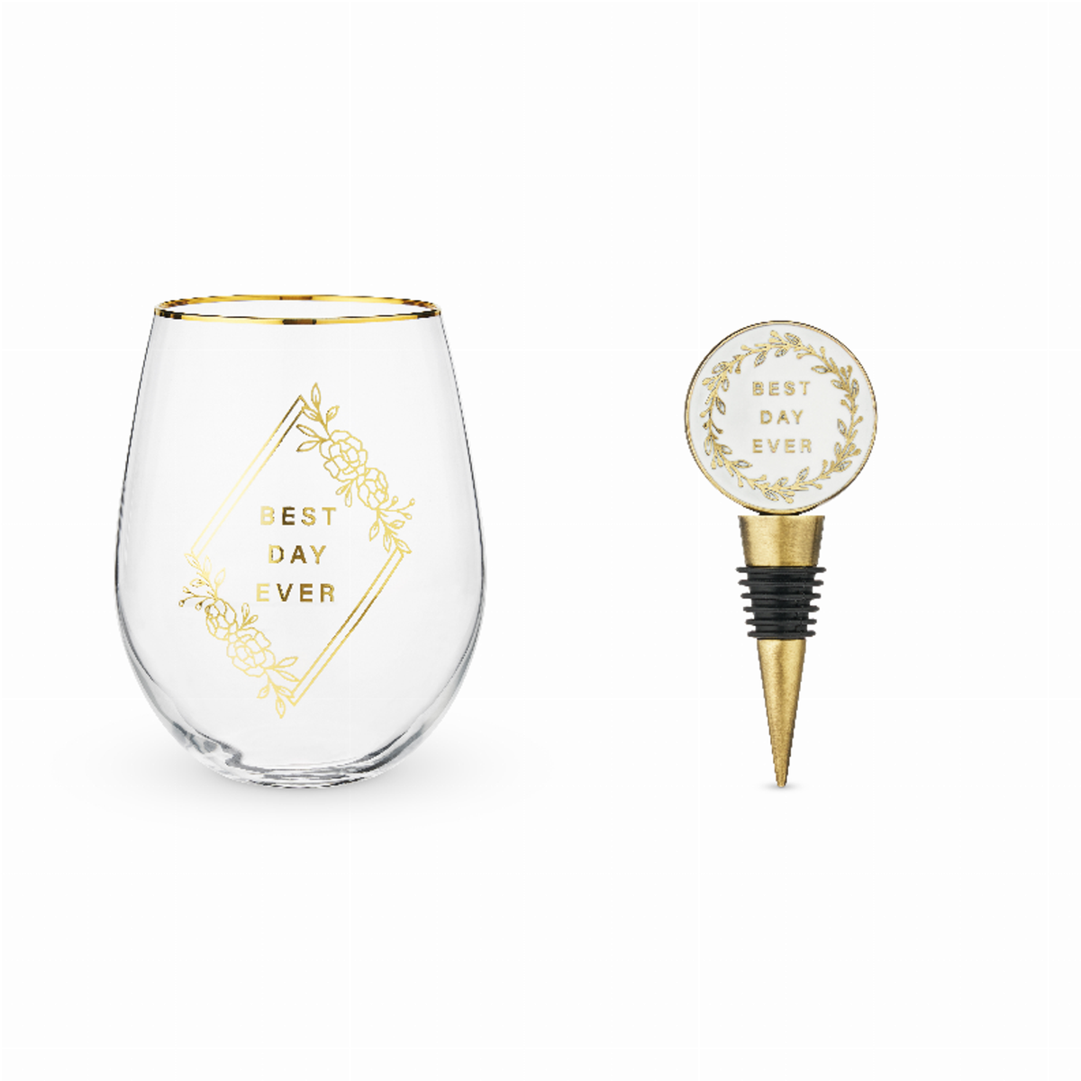 Twine Best Day Ever Stemless Wine Glass and Stopper Set