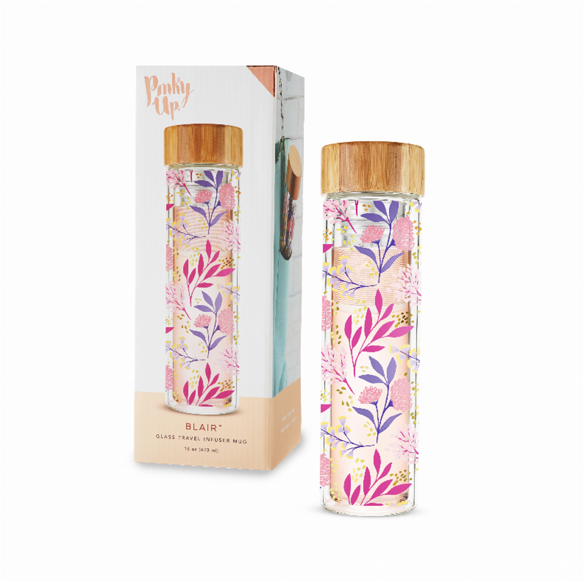 Blair Botanical Bliss Glass Travel Infuser Mug by Pinky Up