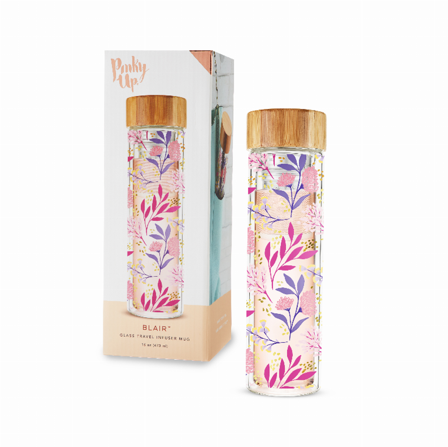 Blair Botanical Bliss Glass Travel Infuser Mug by Pinky Up
