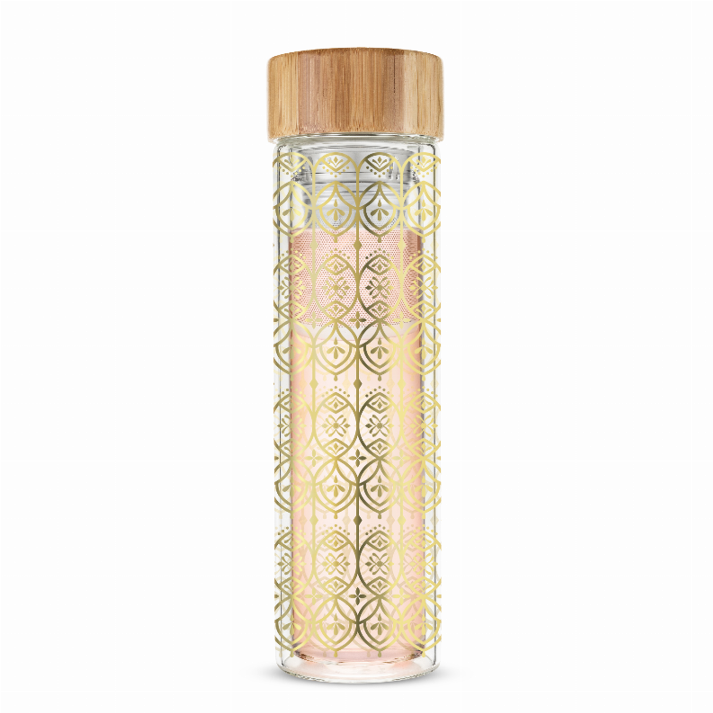 Blair Arabesque Gold Glass Travel Infuser Mug by Pinky Up