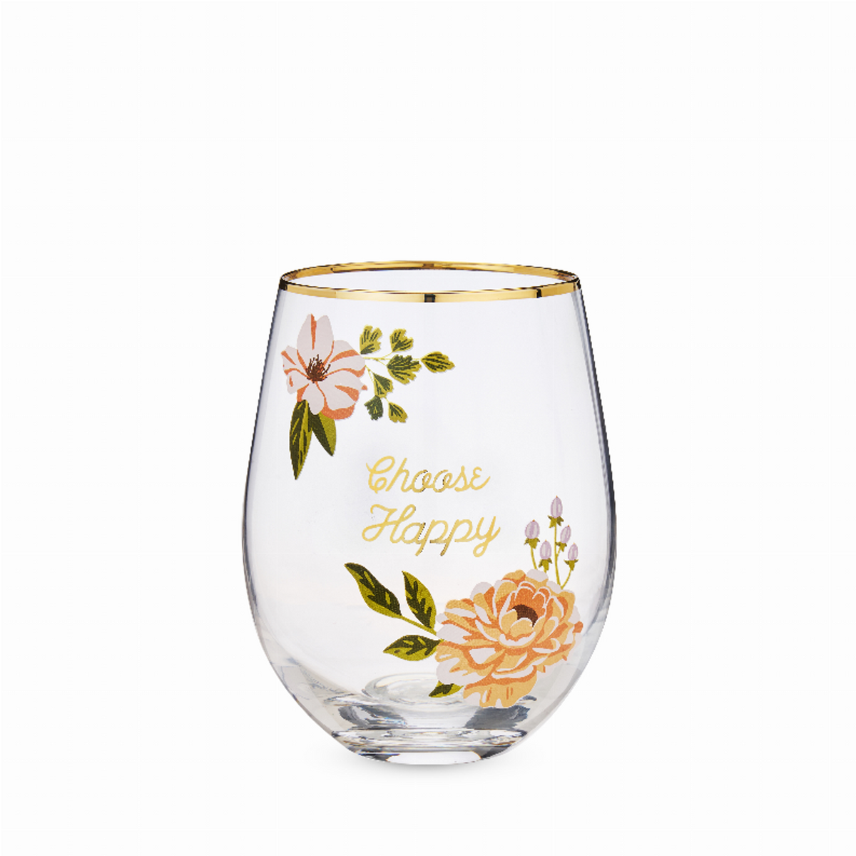 Choose Happy Stemless Wine Glass by Twine, 16 oz