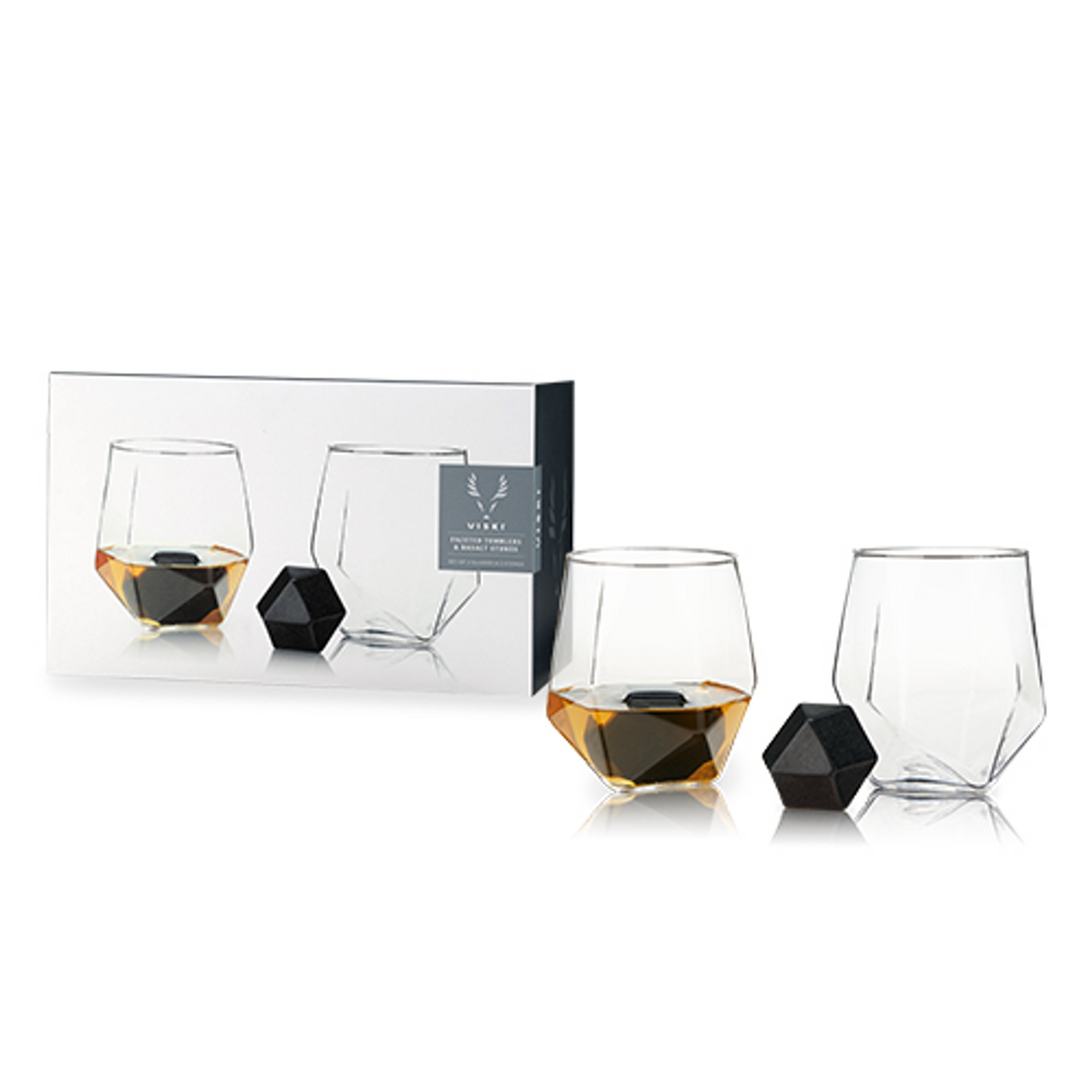 Faceted Tumbler and Basalt Whiskey Stone Set by Viski
