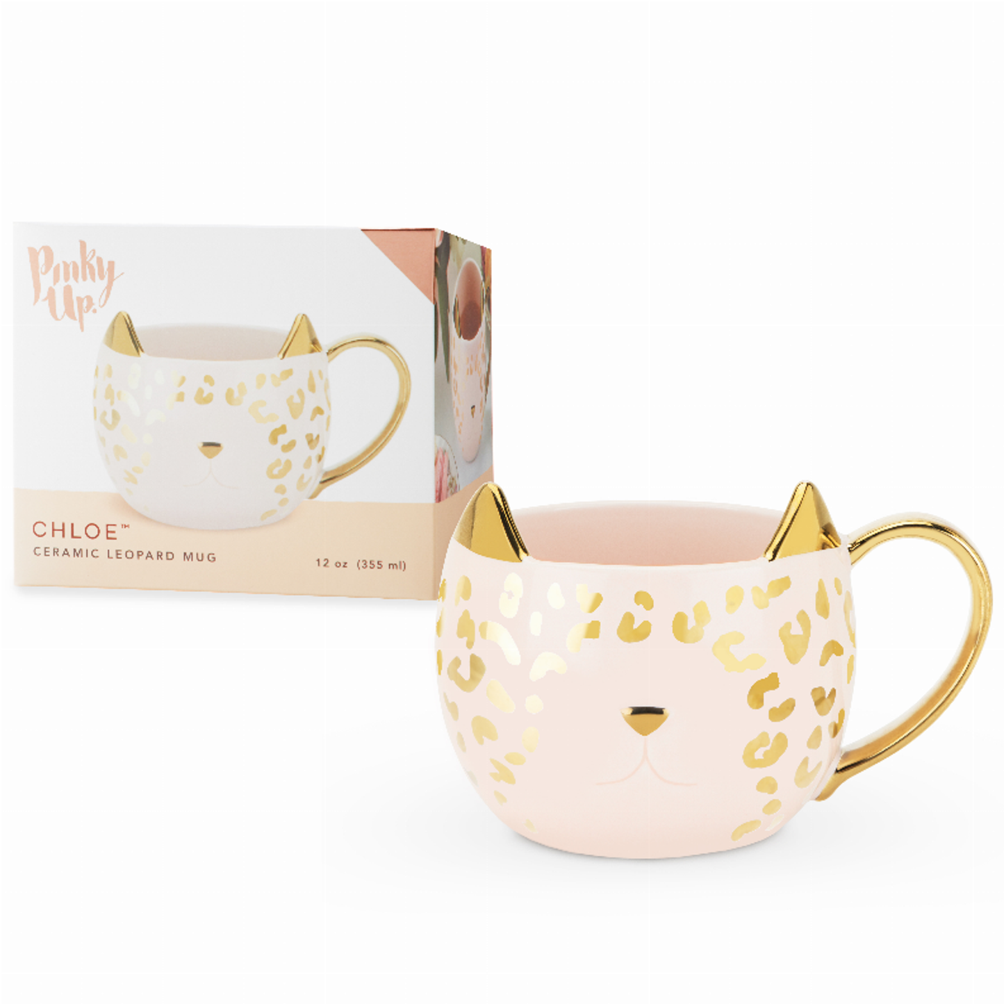 Chloe Pink Leopard Cat Mug by Pinky Up, 12 oz