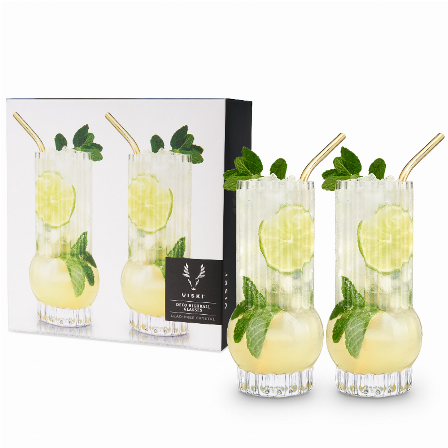 Deco Crystal Highball Glasses by Viski, Set of 2
