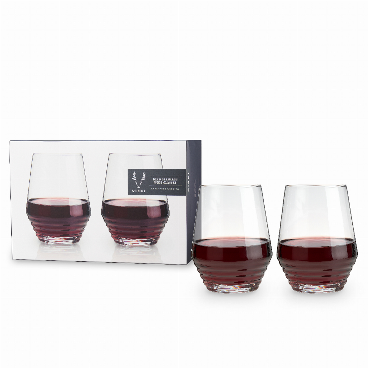 Deco Crystal Stemless Wine Glasses by Viski, Set of 2