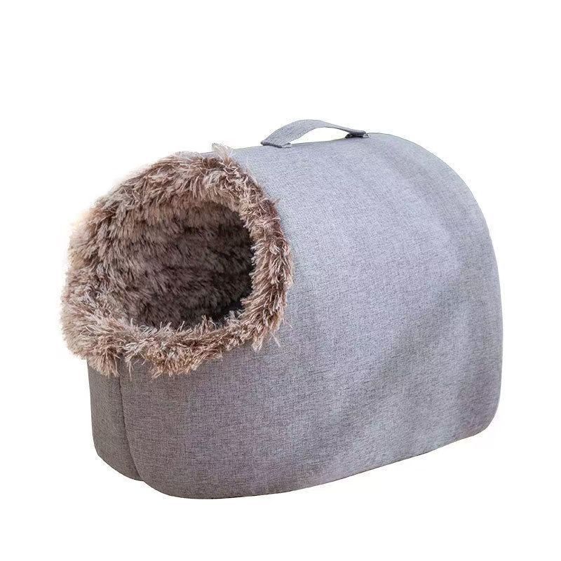 Winter Polar Cold-Resistant Enclosed Cat Sleeping Bag Soft Plush Pet Bed for Indoor Outdoor Use