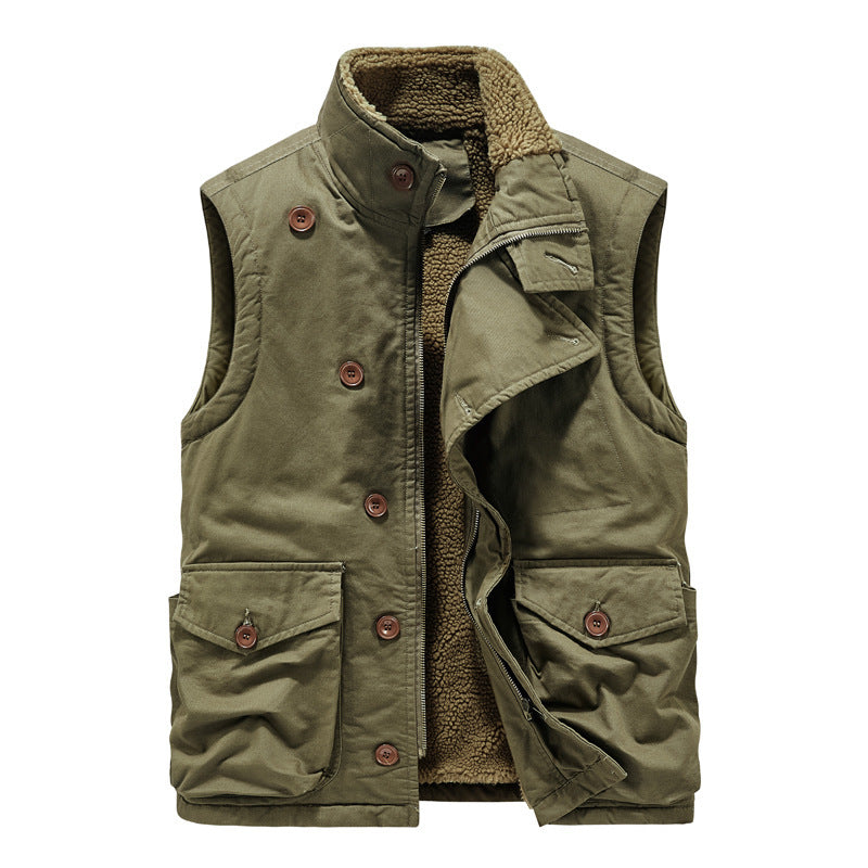 Men Winter Cotton Padded Vest Workwear Sleeveless Jacket