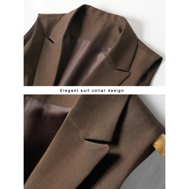 Women's Slim Fit Blazer Collar Vest Split Hem Commute Waistcoat