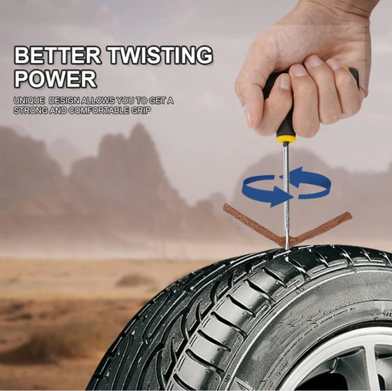 Hand twisting the T-handle reamer into a tire