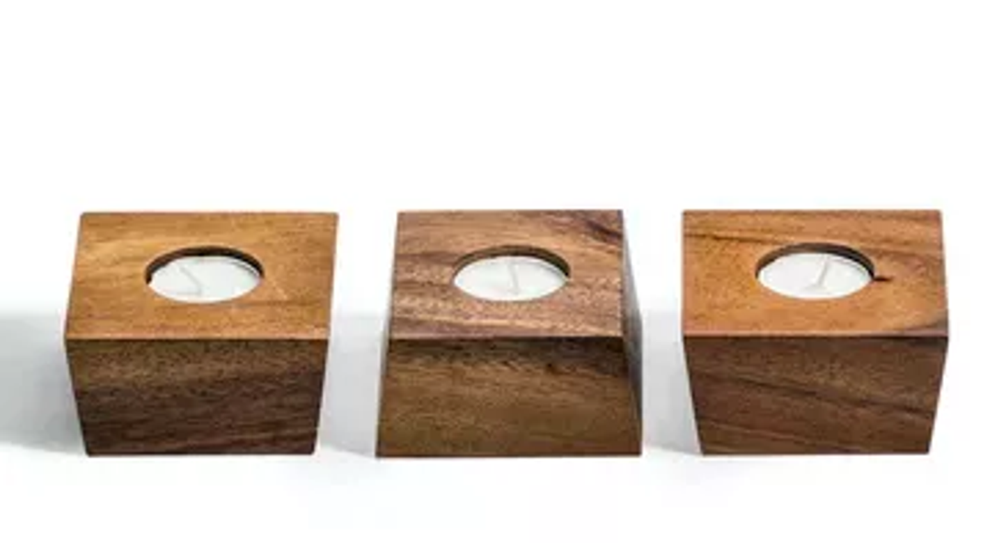Acacia Wood Candle Holder Set of 3