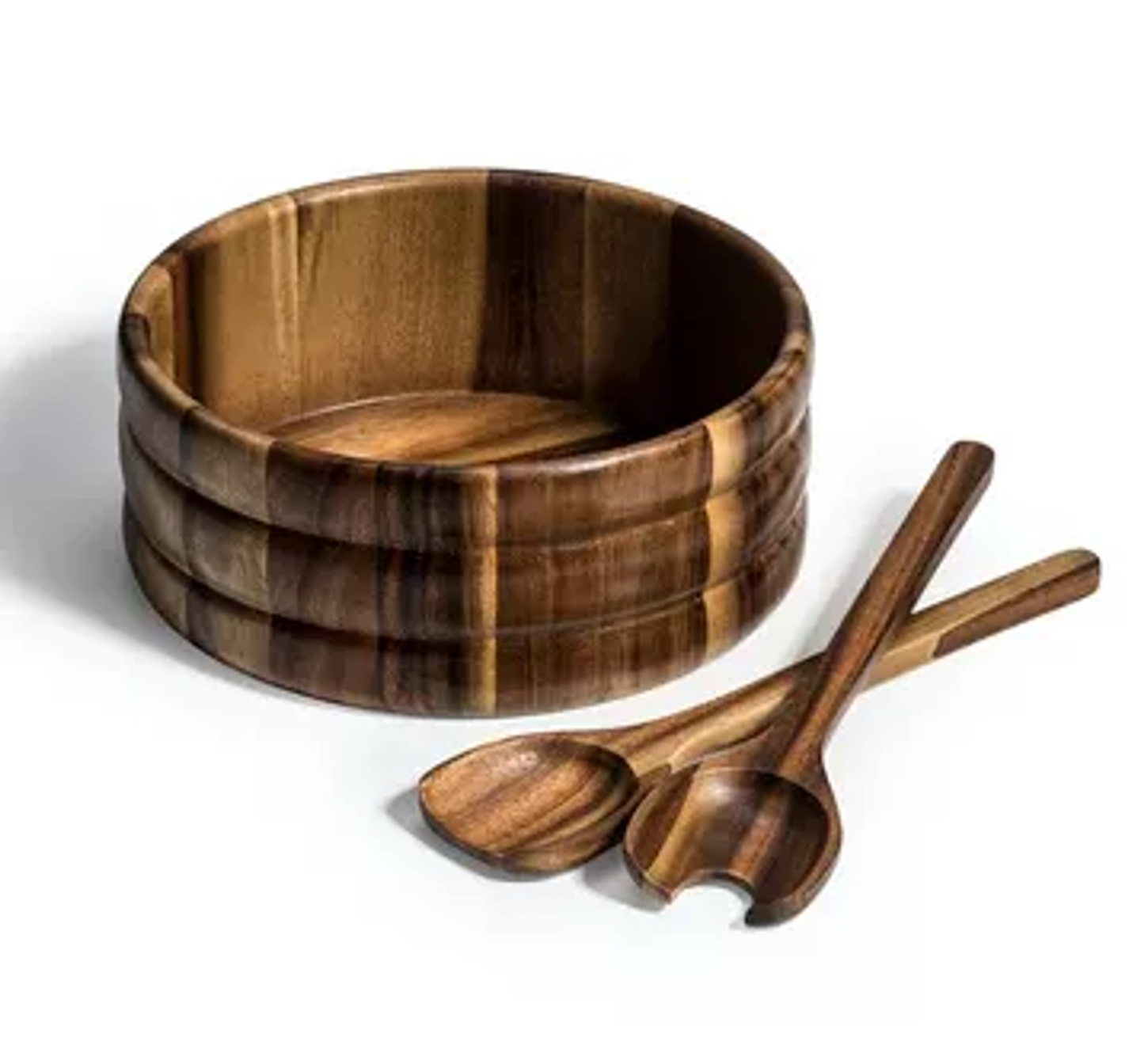 Kalmar Home Acacia Wood Salad Bowl with Servers