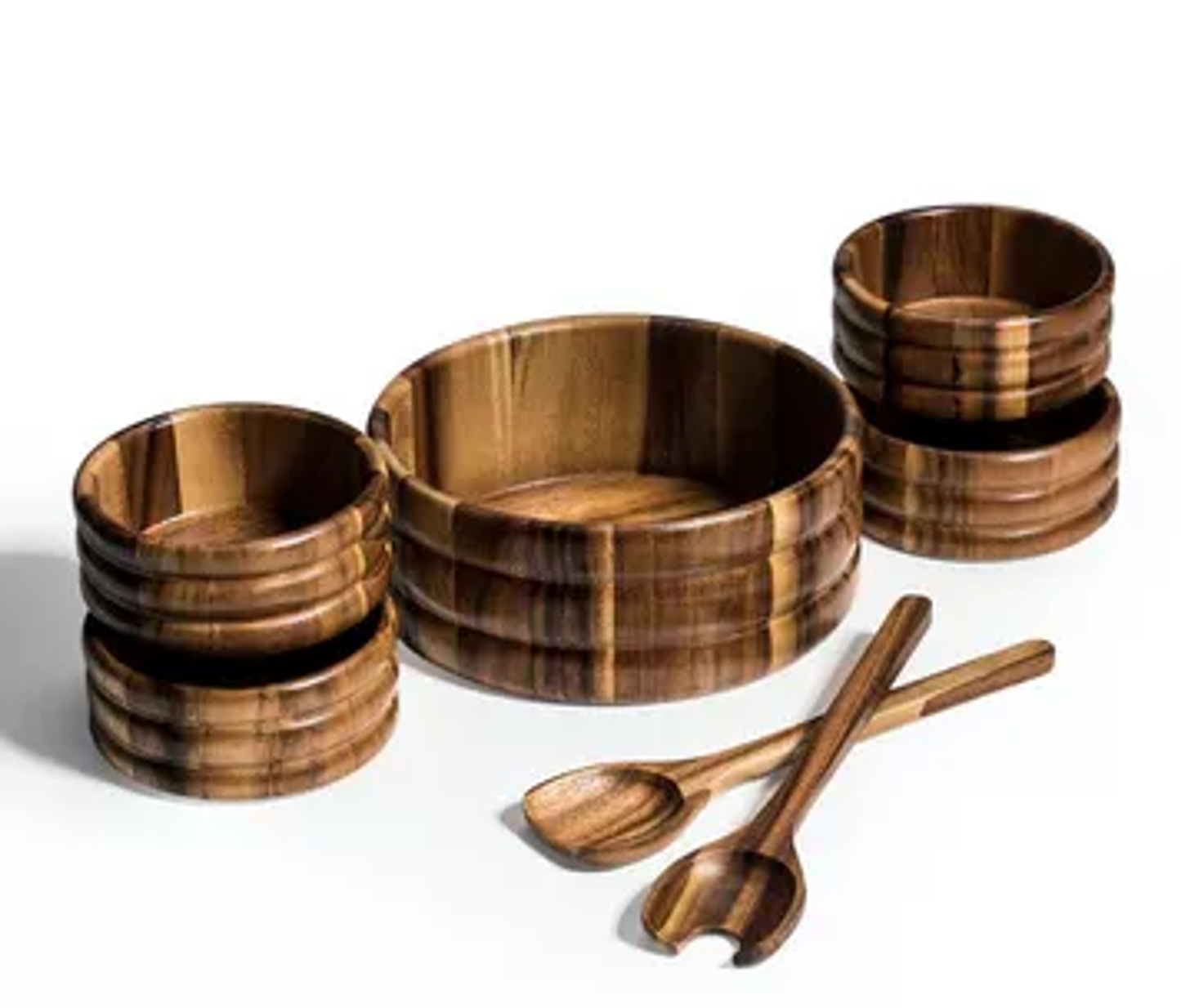 Kalmar Home Acacia 7-Piece Salad Bowl Set with Servers