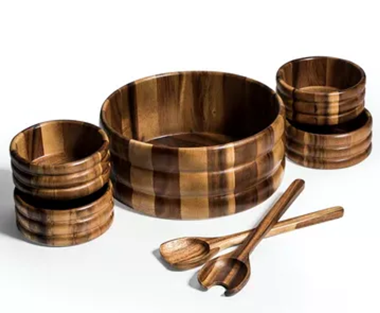 Kalmar Home Acacia 7-Piece X-Large Salad Bowl Set with Servers