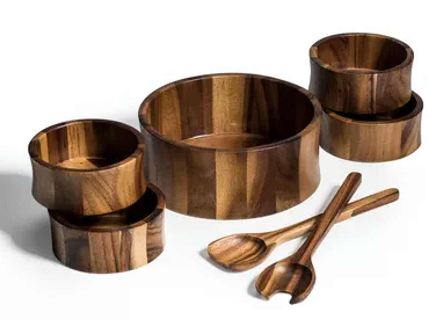 Kalmar Home Acacia 7-Piece Salad Bowl Set with Servers