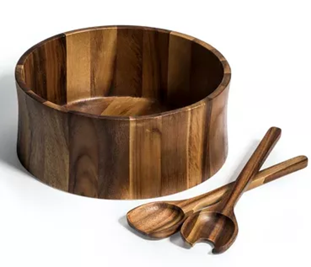 Kalmar Home Acacia X-Large Salad Bowl with Servers