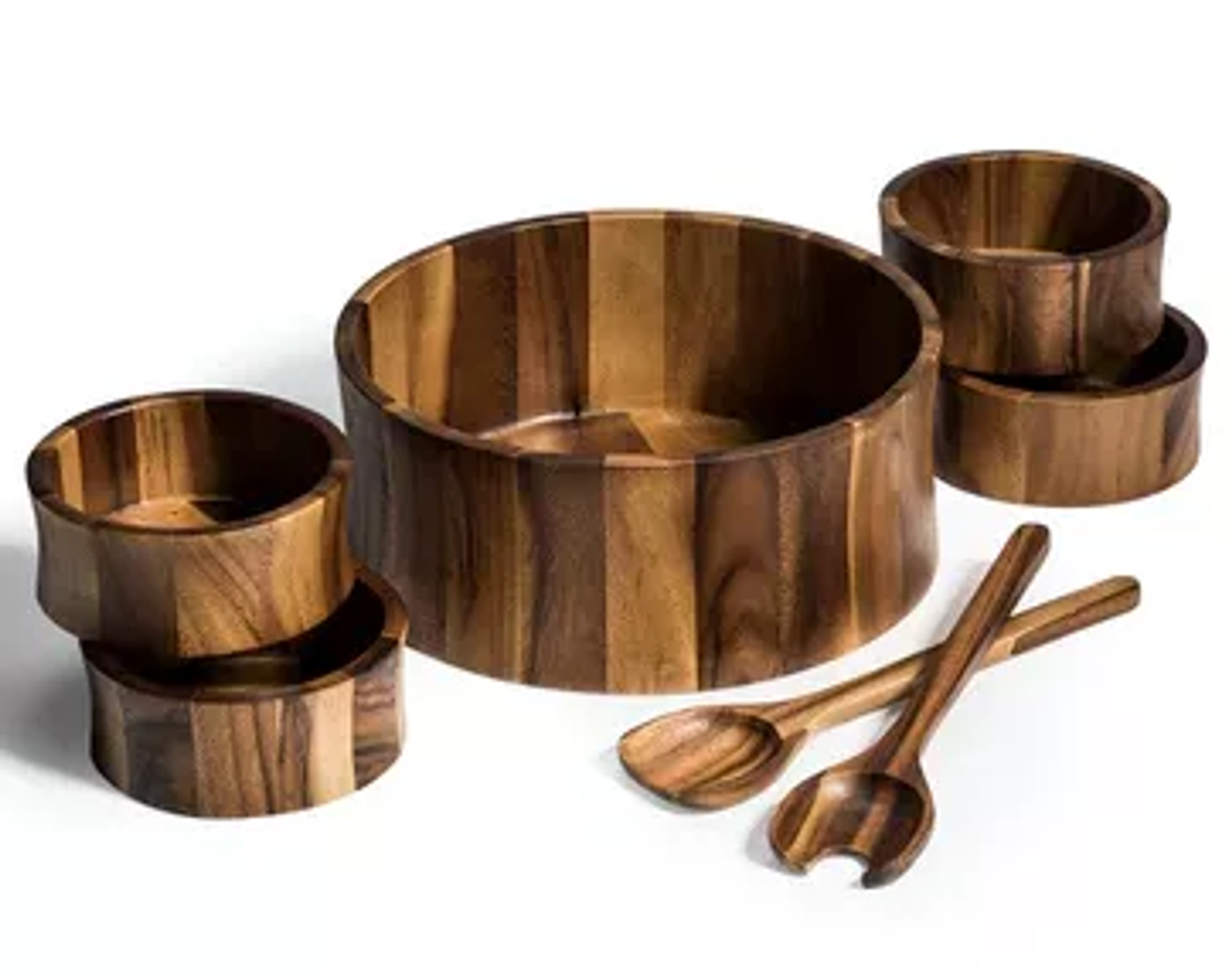 Kalmar Home Acacia 7-Piece X-Large Salad Bowl Set with Servers