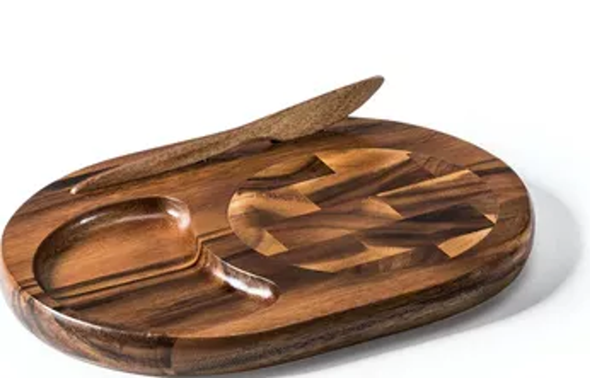 Acacia Wood Cheeseboard with End Grain Inlay and Knife