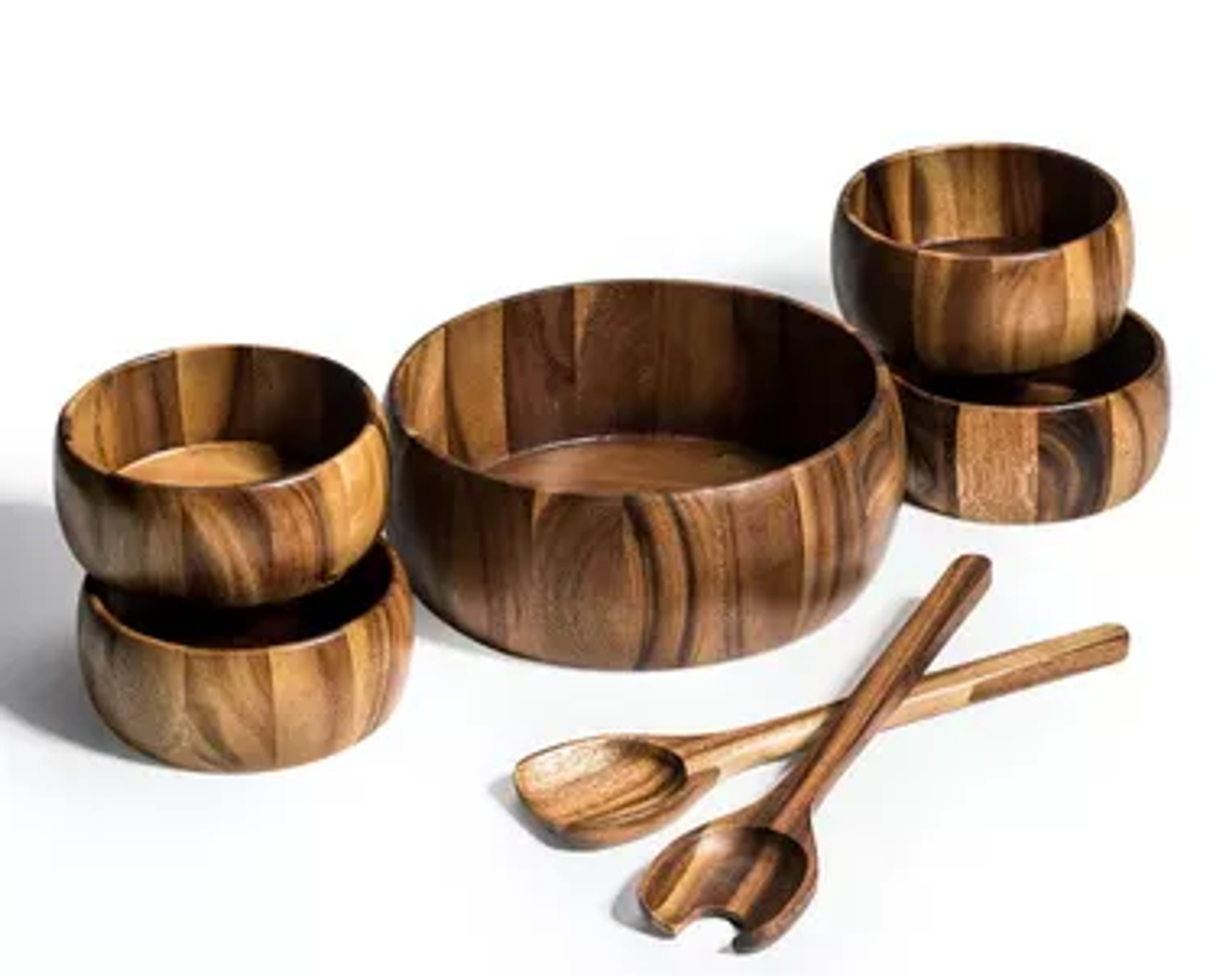 Kalmar Home Acacia 7-Piece Salad Bowl Set with Servers