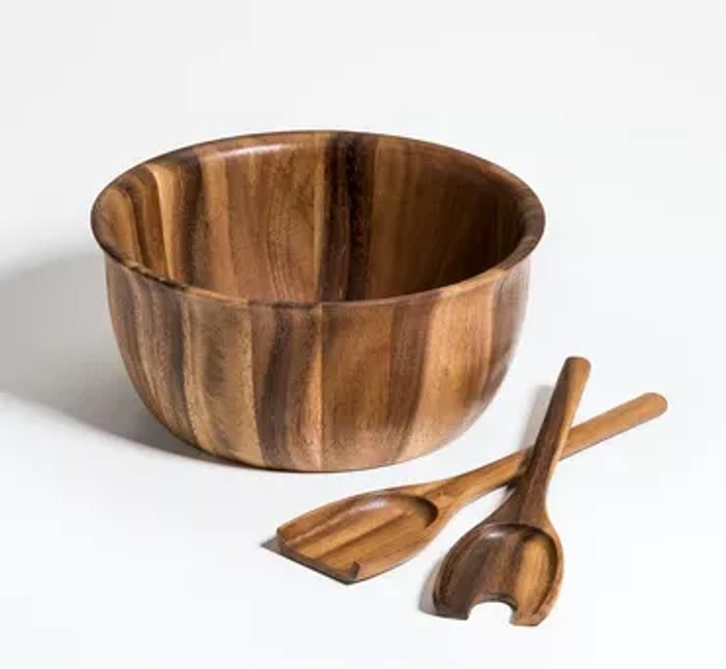 Kalmar Home Acacia Wood Salad Bowl with Servers