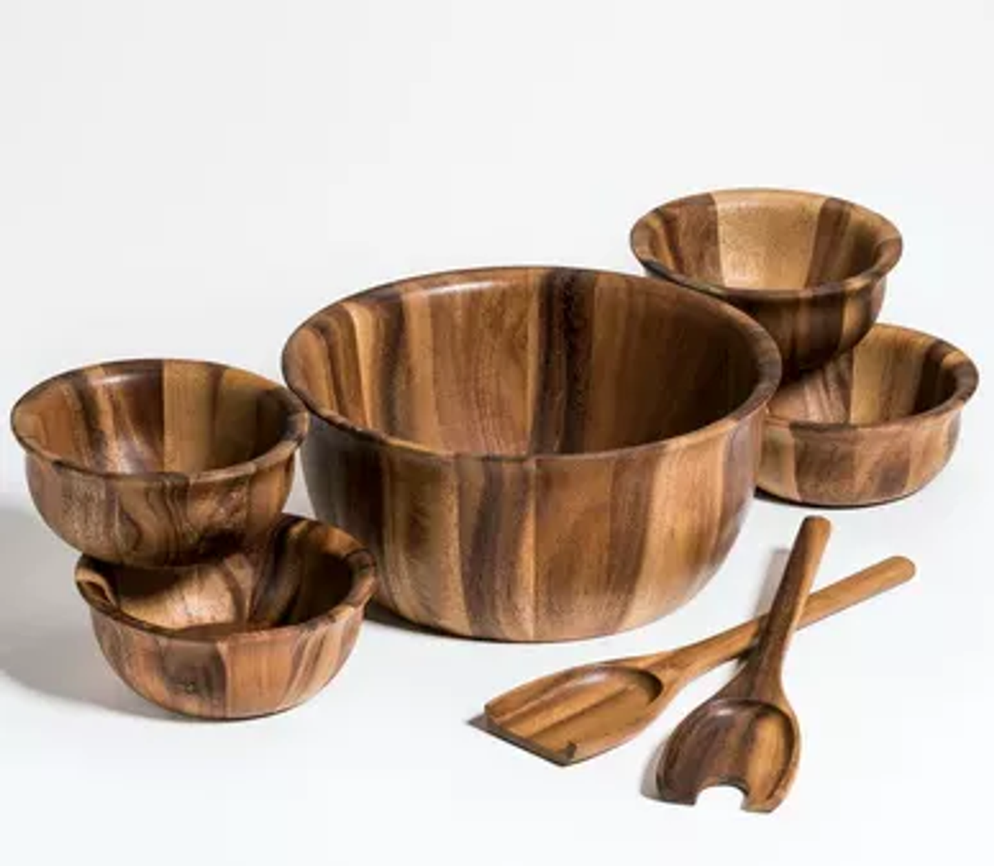 Kalmar Home Acacia 7-Piece Salad Bowl Set with Servers