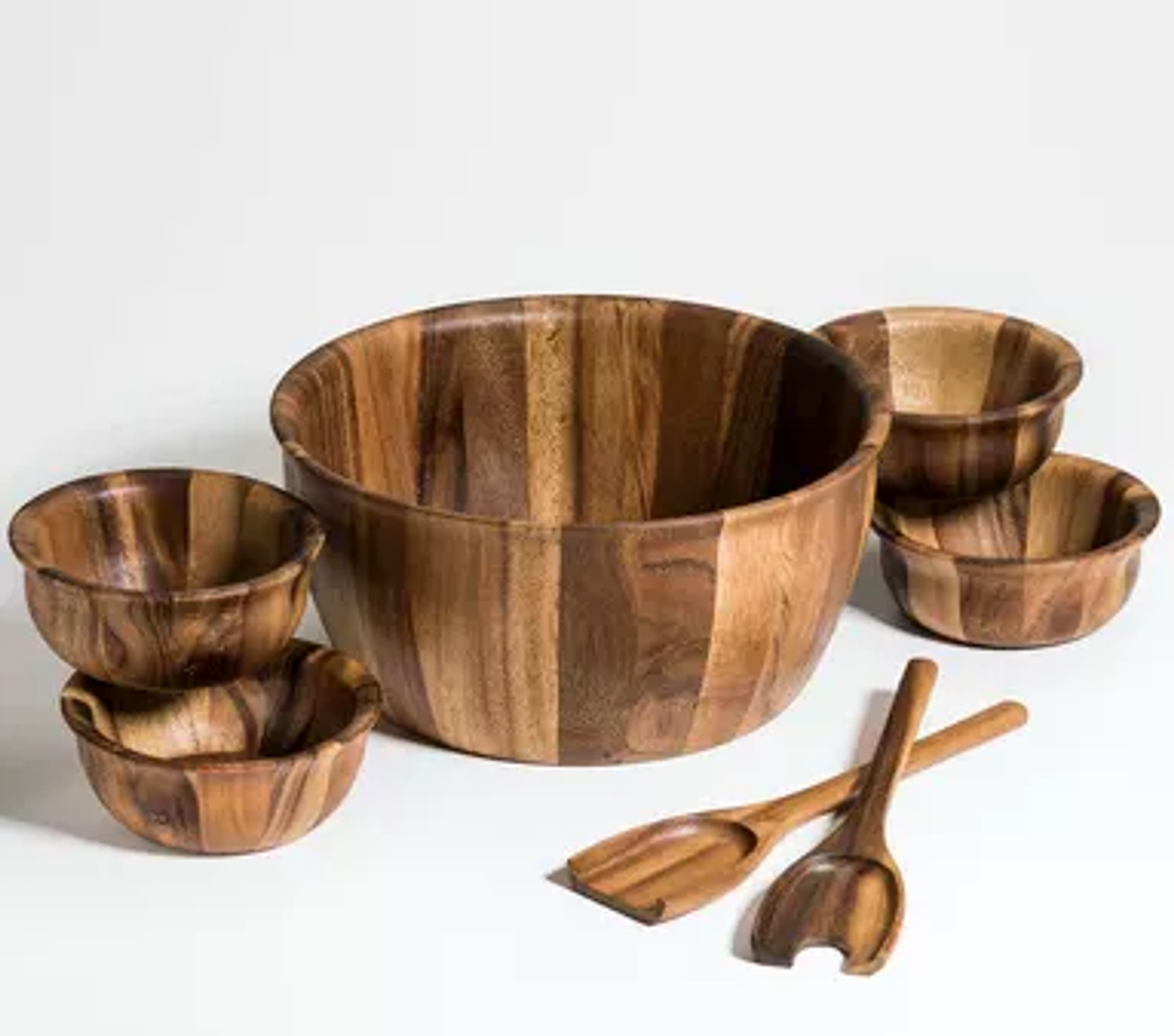 Kalmar Home Acacia 13-Inch X-Large Salad Bowl Set with Servers (7-Piece)