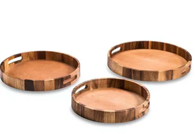 Kalmar Home Acacia Wood Round Serving Trays (Set of 3)