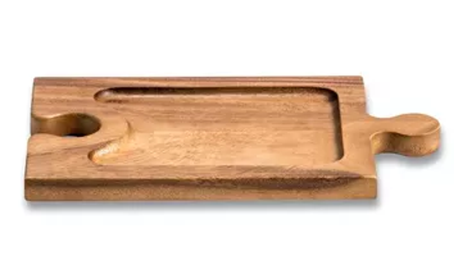 Kalmar Home Acacia Charcuterie Board with Wine Glass Holder