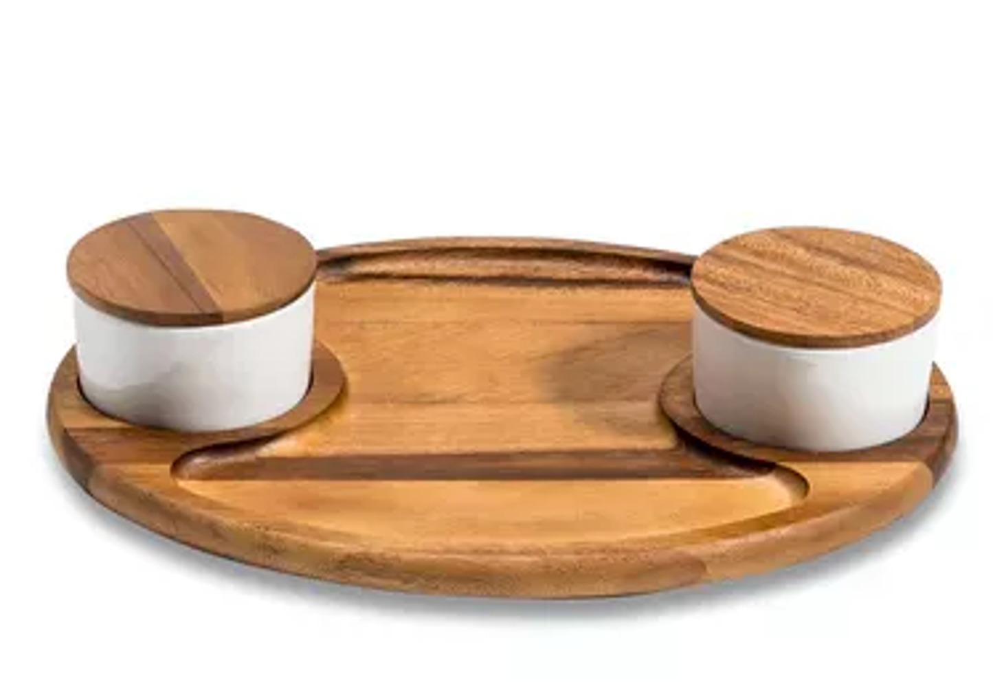Kalmar Home Acacia Charcuterie Serving Tray with Ceramic Bowls
