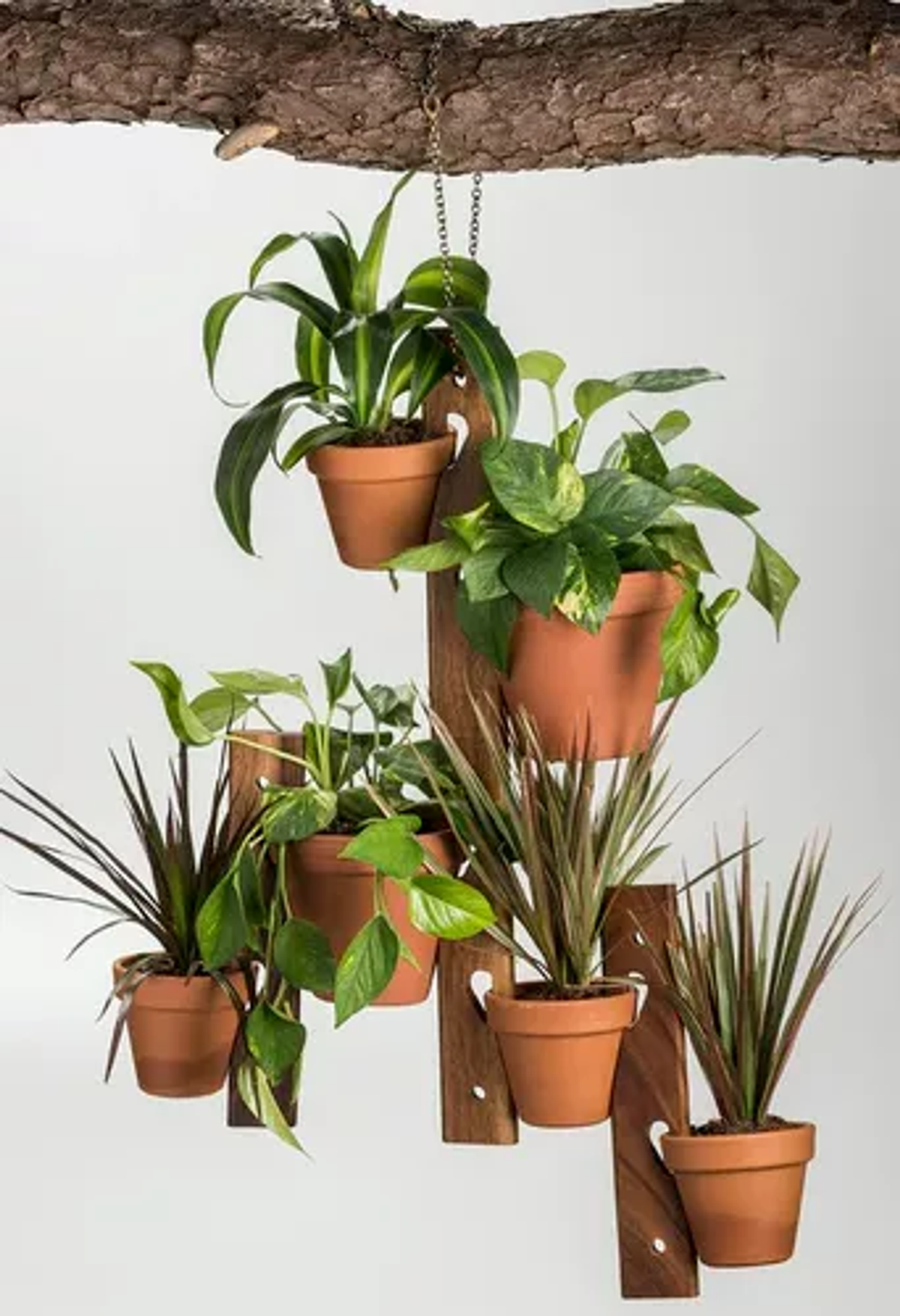 Kalmar Home Acacia 6-Pot Hanging Plant Holder (3-Piece Set)