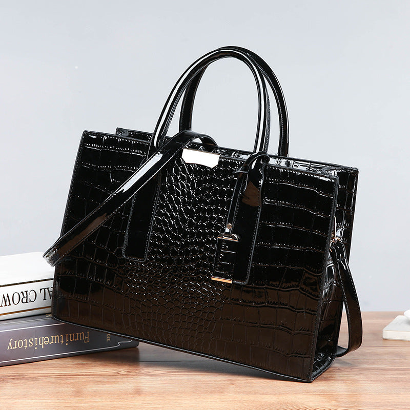 Womens Crocodile Pattern Shoulder Tote Bag