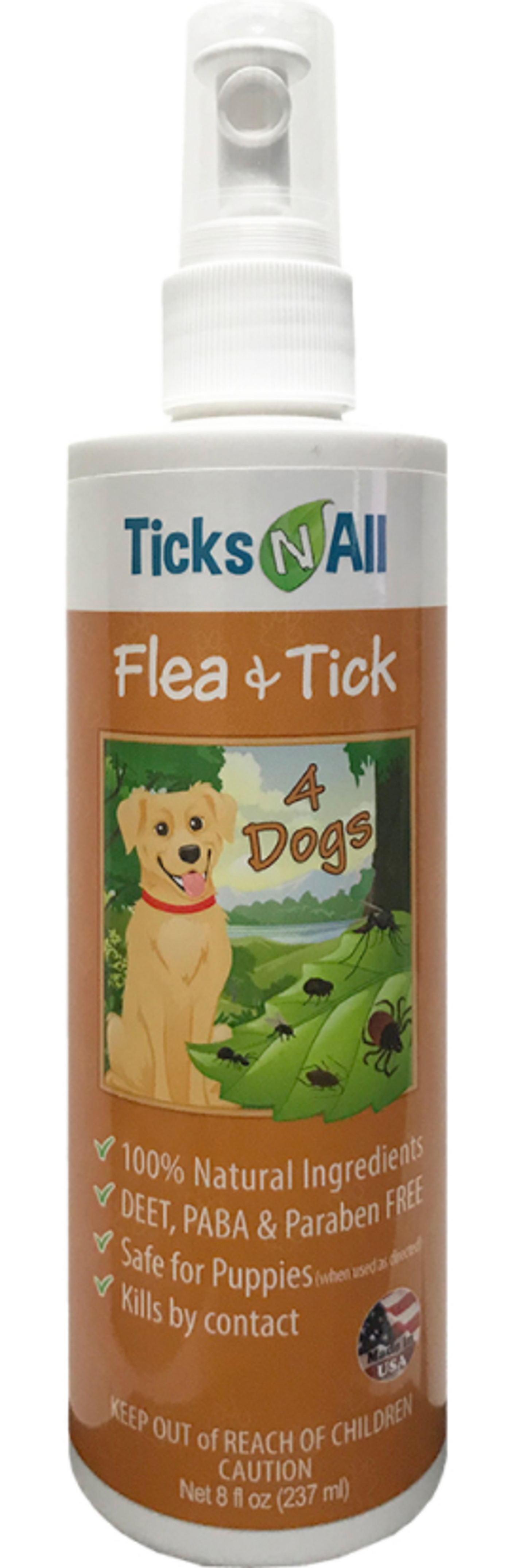 Ticks-N-All All Natural Flea & Tick Spray for Dogs, 8 oz