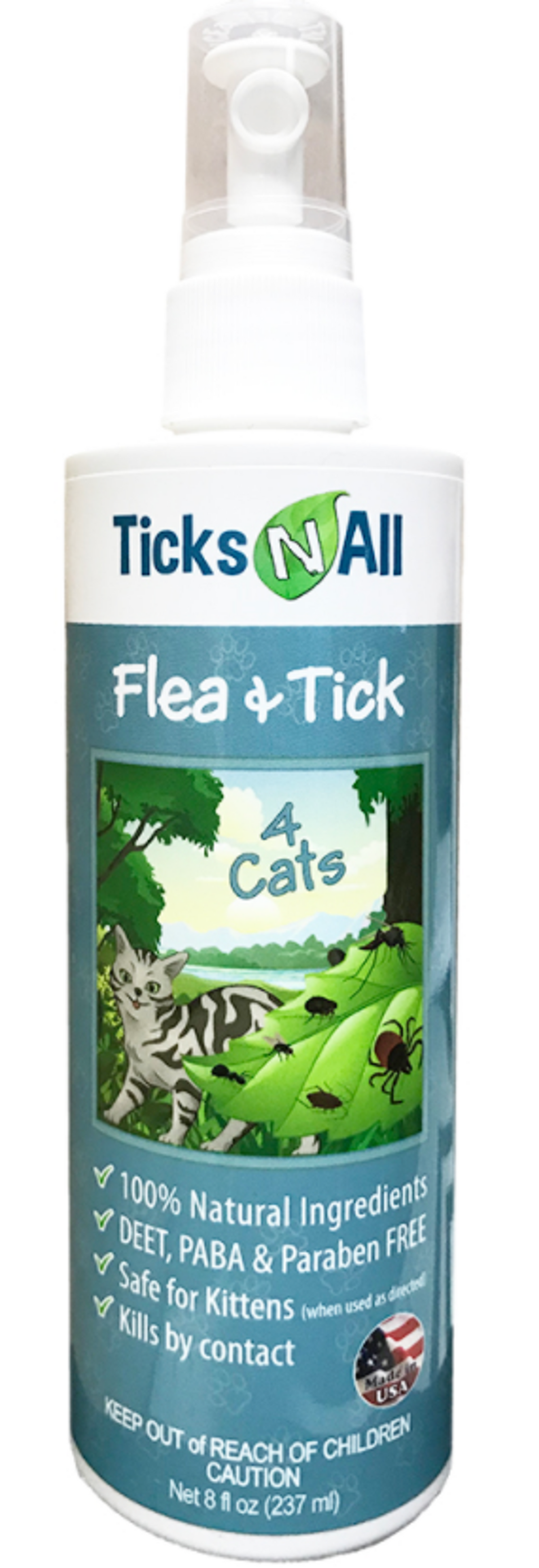 Ticks-N-All All Natural Flea & Tick Spray for Cats, 8 oz