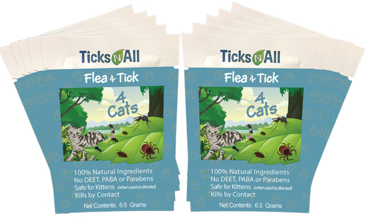 Ticks-N-All All Natural Flea & Tick Wipes for Cats, 10 Count