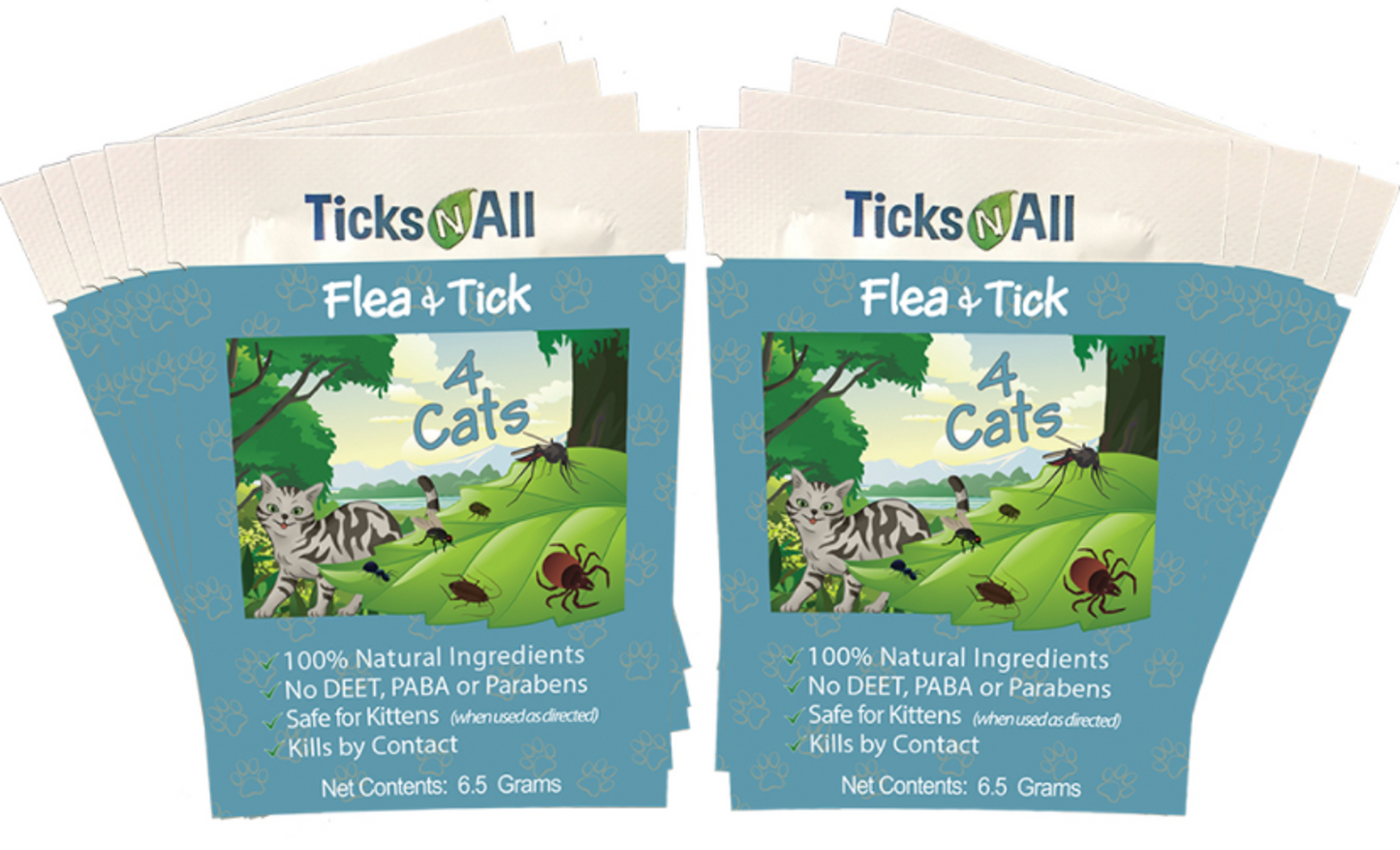 Ticks-N-All All Natural Flea & Tick Wipes for Cats, 10 Count