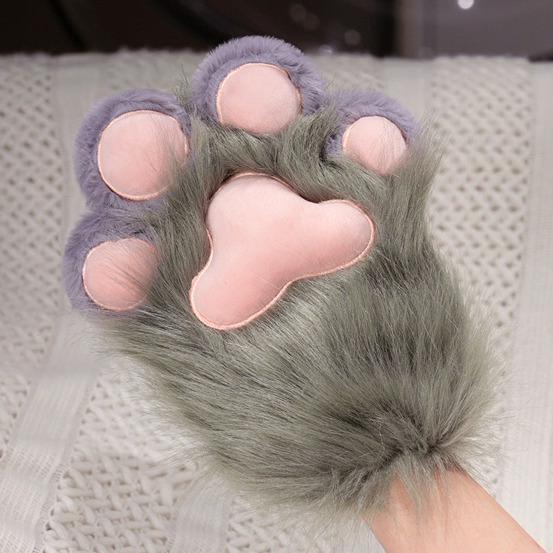 Kawaii Cat Paw Thickened Plush Winter Gloves and Wings Costume Accessories Set