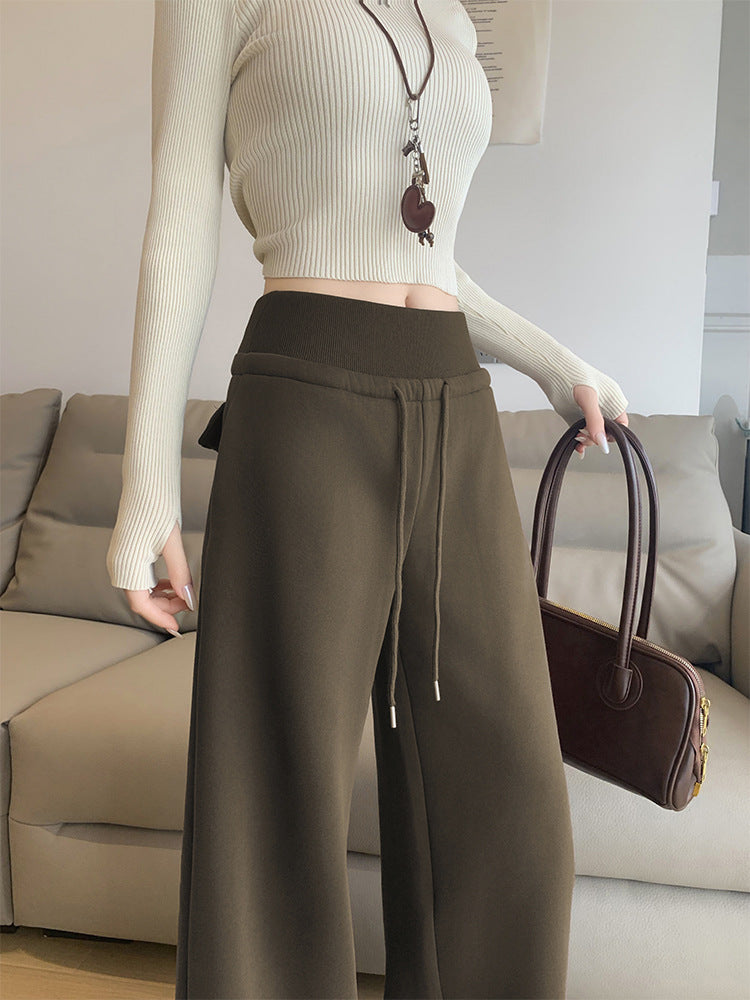 Women's Fleece-Lined High-Waisted Straight-Leg Casual Sweatpants