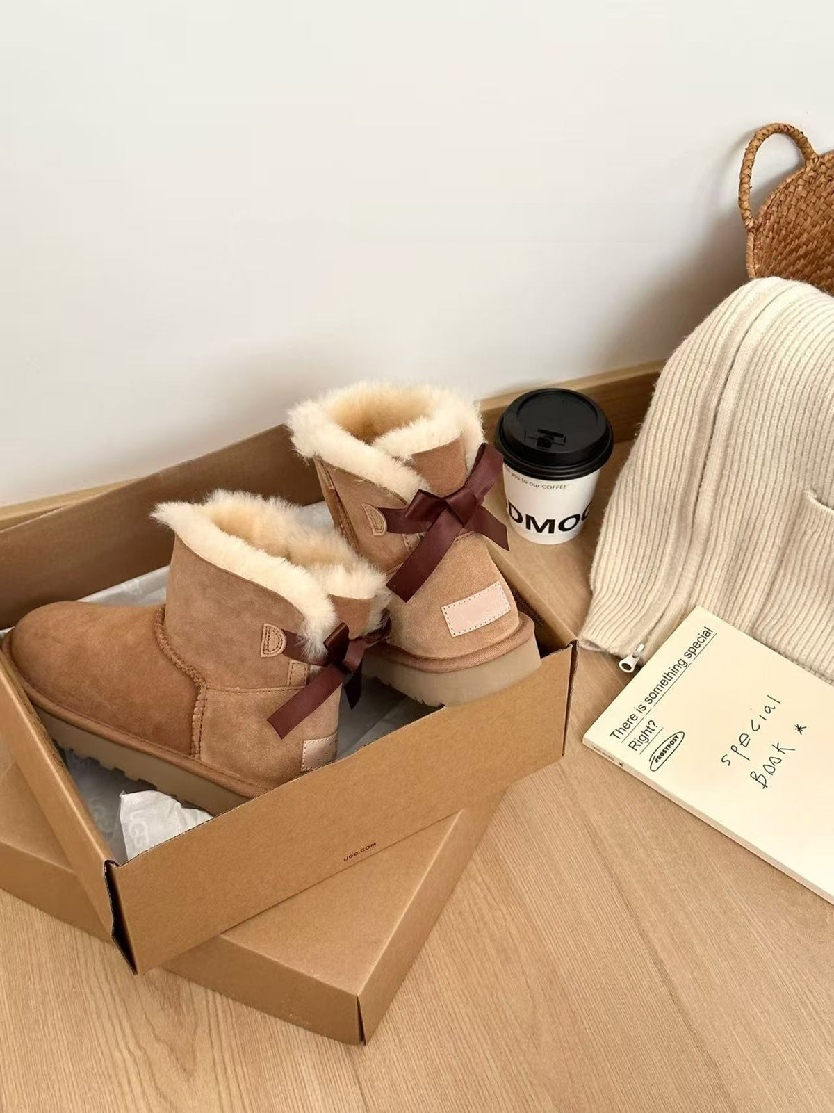 Classic Sheepskin Snow Boots with Ribbon Bow